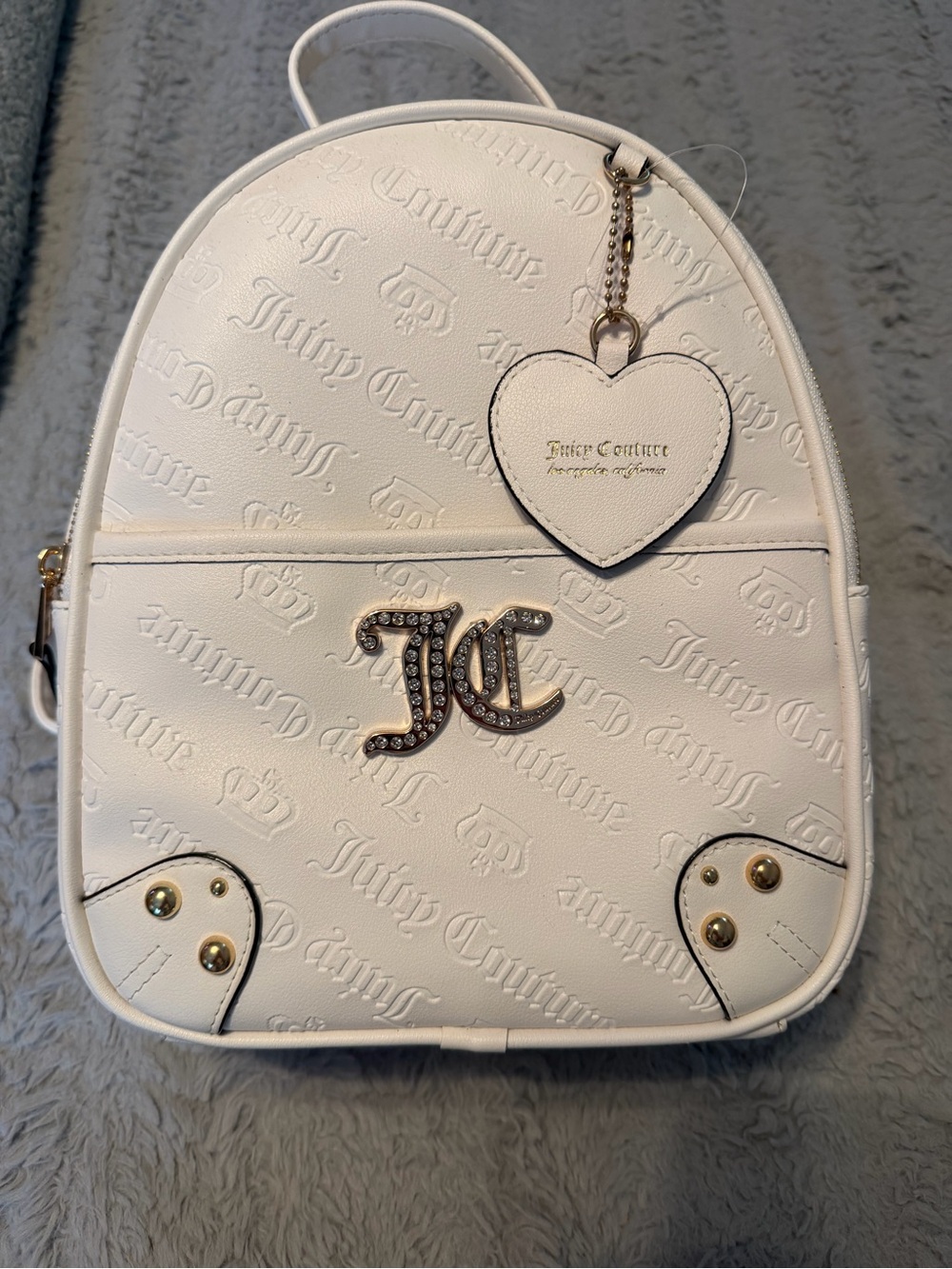 Juicy Couture White Embossed Mini Backpack with JC Crystal Logo
